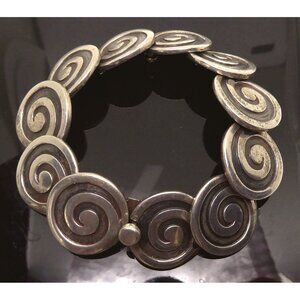 Signed Los Castillo Sterling Silver Swirl Bracelet Design 317A Mexico Pre-Eagle